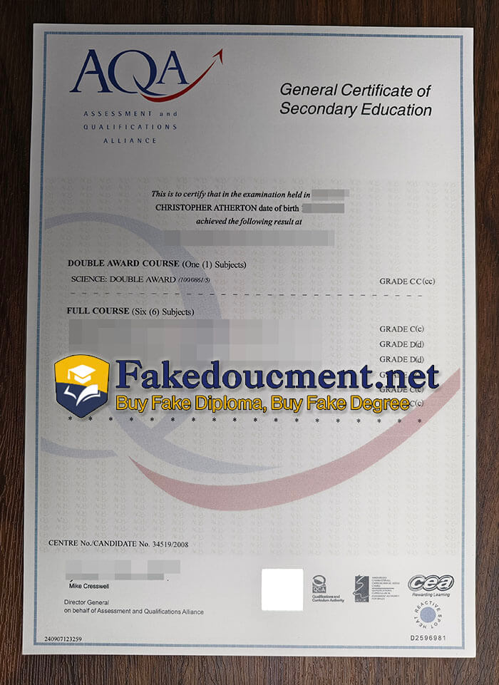 purchase fake AQA General Certificate of Secondary Education