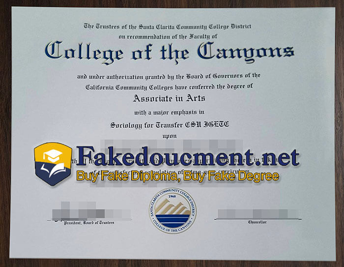 purchase realistic College of the Canyons diploma