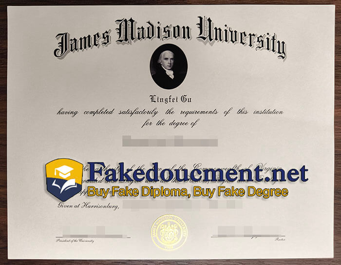 Buy the latest fake James Madison University degree online. James-Madison-University-degree