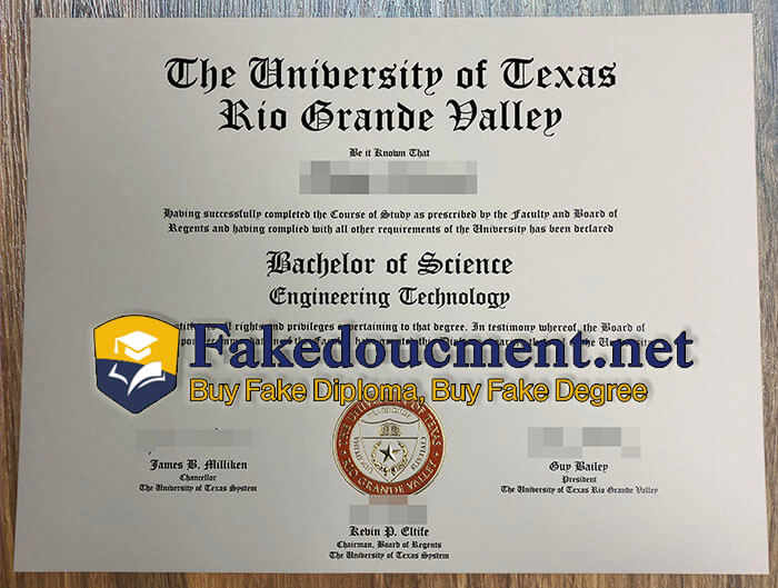 purchase realistic University of Texas Rio Grande Dalley diploma