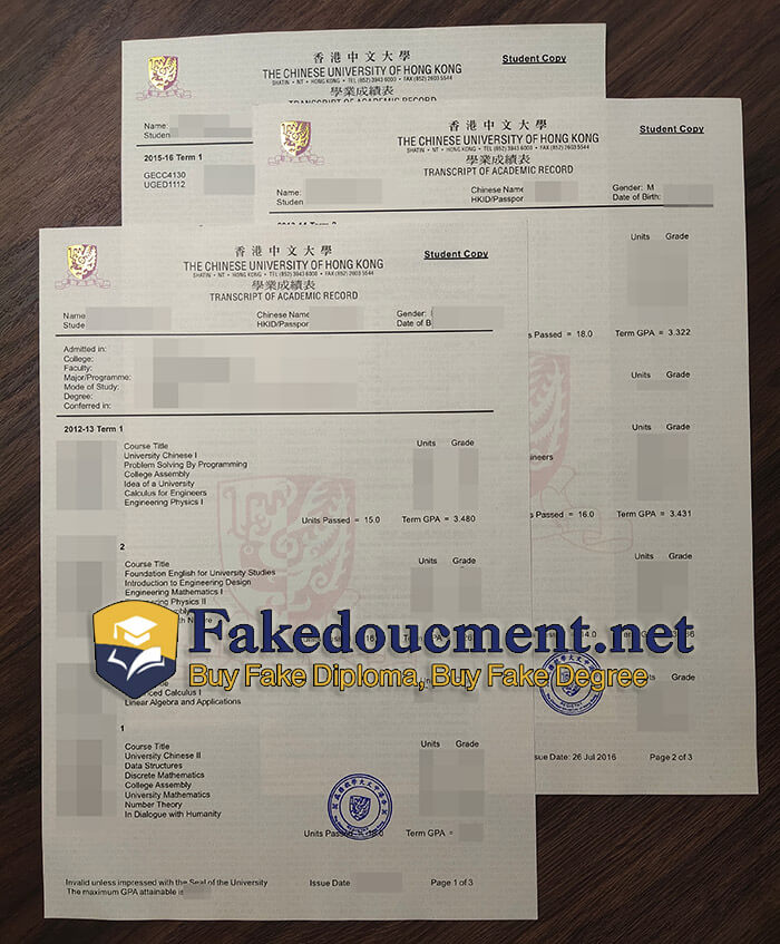 purchase realistic Chinese University of Hong Kong Transcript