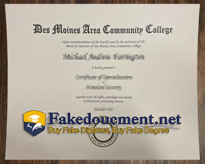 purchase realistic Des Moines Area Community College diploma