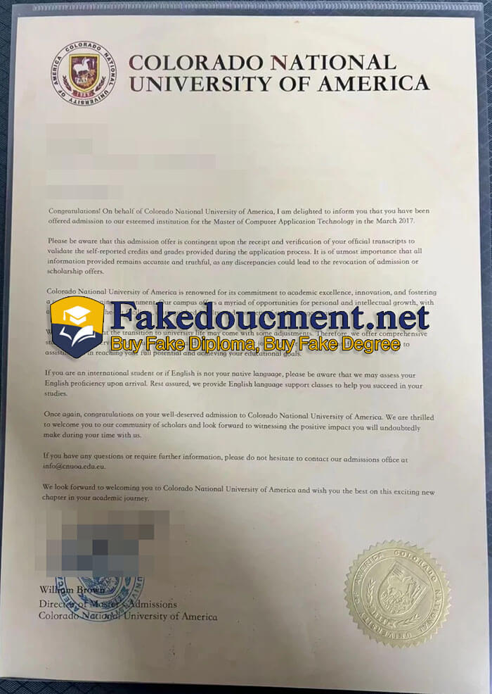 purchase realistic Colorado National University of America Certificate