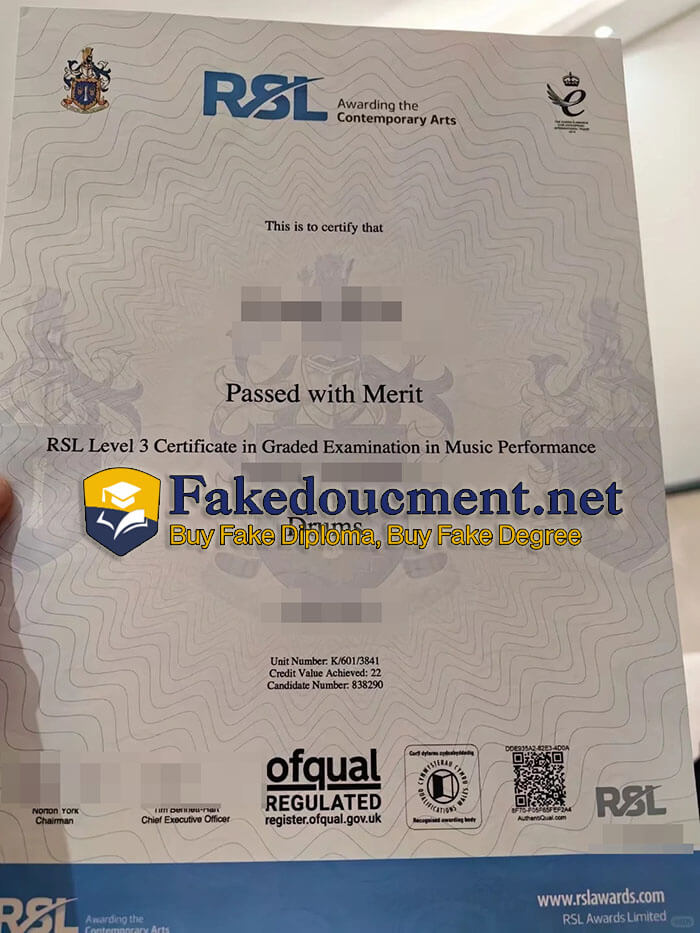 purchase realistic RSL Level 3 Certificate in Graded Examination in Music Performance