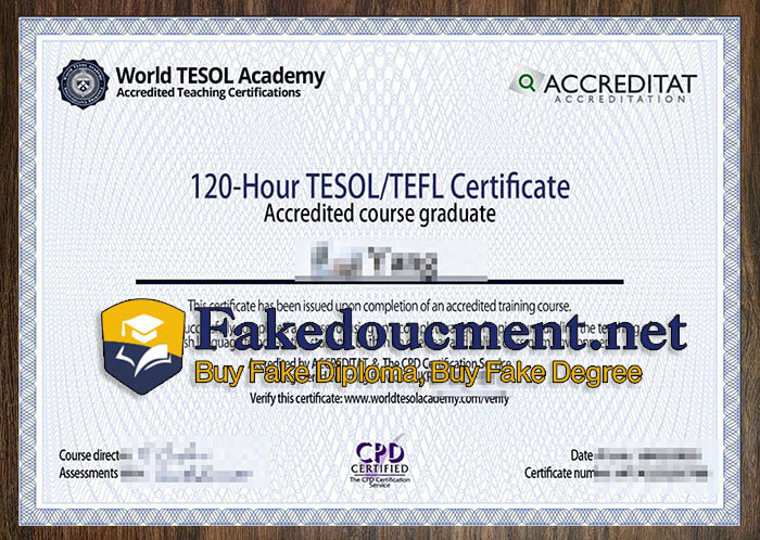 purchase realistic World TESOL Academy certificate