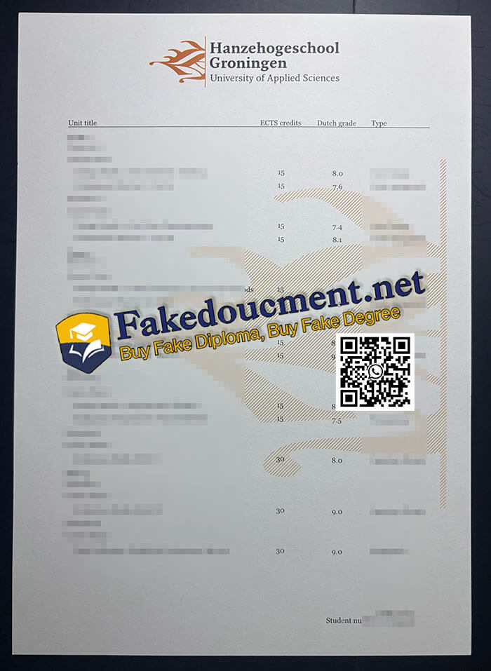 purchase realistic Hanze University of Applied Sciences Transcript