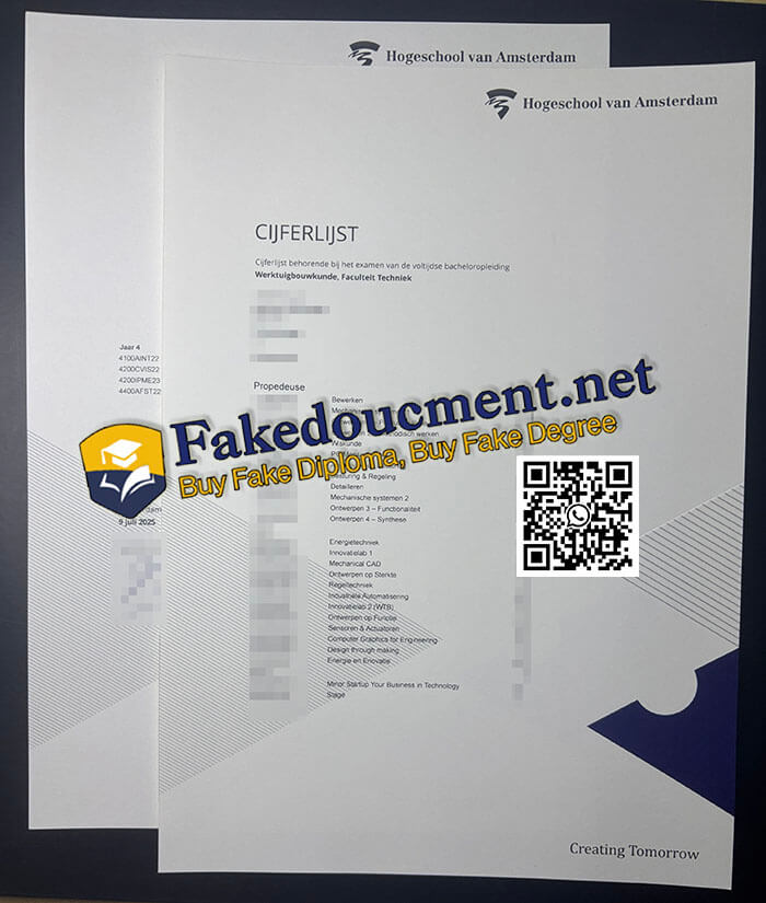 purchase realistic Hogeschool van Amsterdam Transcript