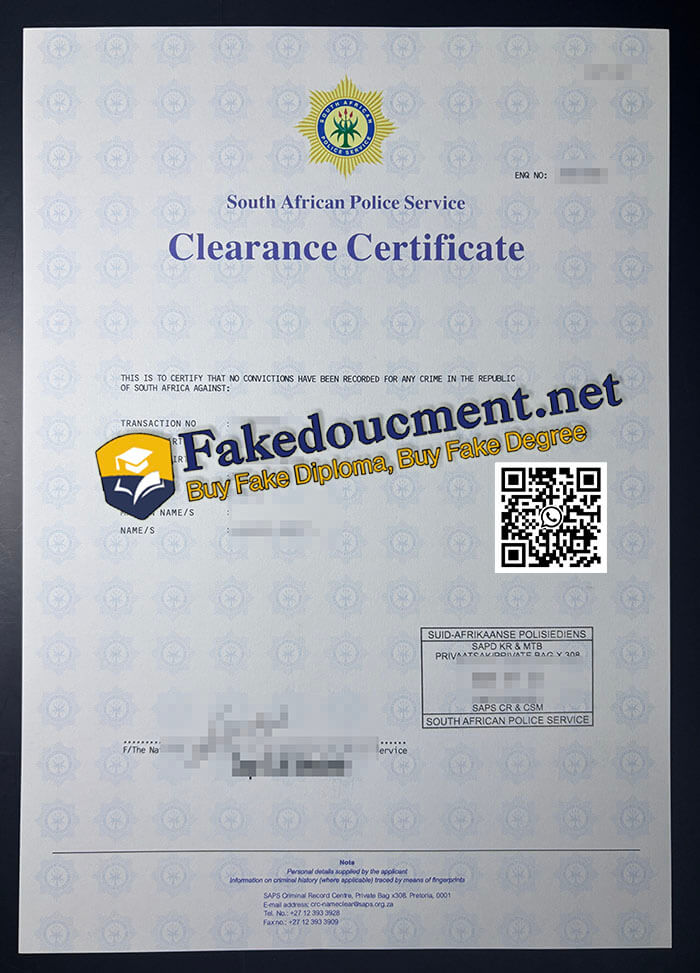 purchase realistic South African Police Service Clearance Certificate