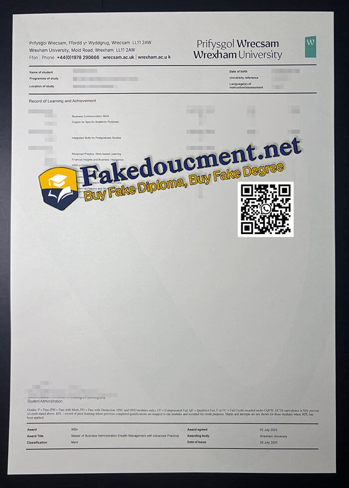 purchase realsitic Wrexham University Transcript