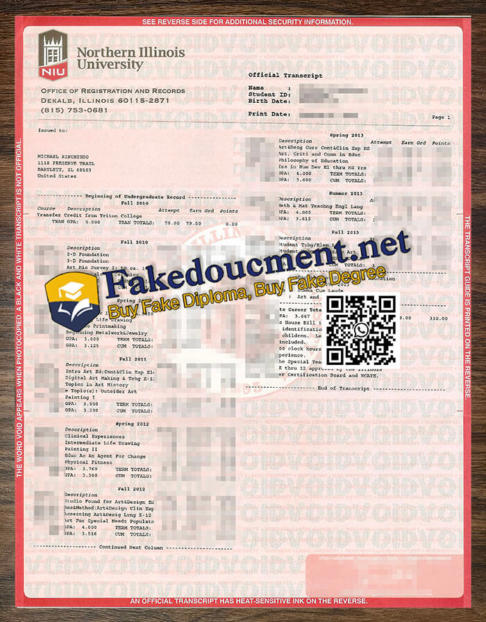 purchase realistic Northern Illinois University Transcript