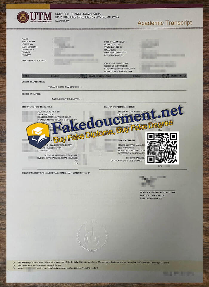 purchase realistic Universiti Teknologi Malaysia Transcript