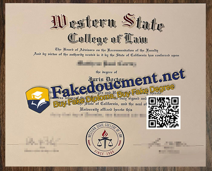 purchase realistic Western State College of Law diploma