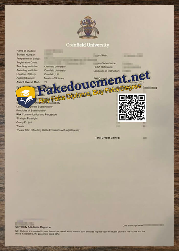 purchase realistic cranfield University Transcripr