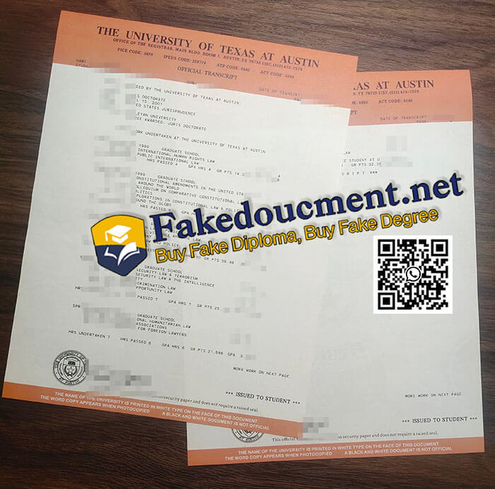 purchase realistic University of Texas at Austin Transcript
